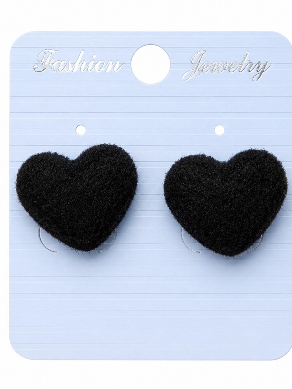 Black Flocked Heart Stud Earrings Soft Plush Velvet Cute Romantic Fashion Jewel